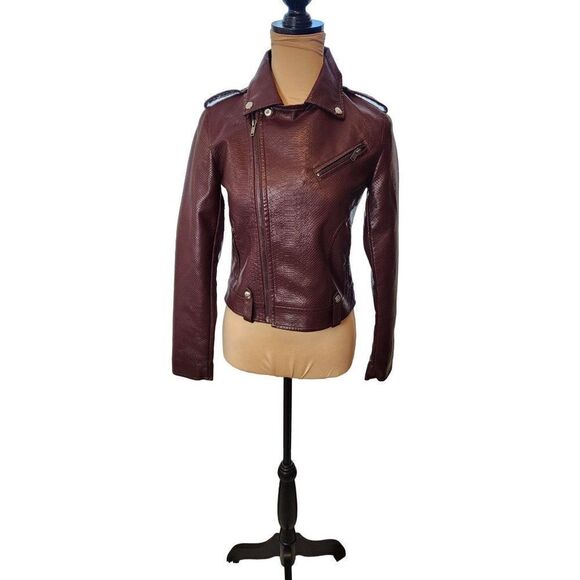 SHEIN Jackets & Blazers - Shein Maroon Biker Style Crop Faux Leather Women's Jacket in Small